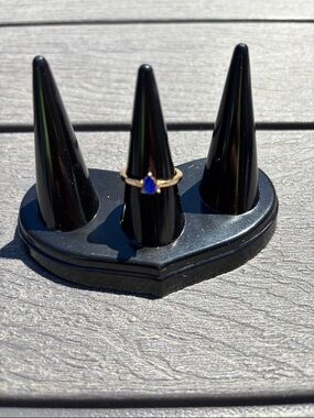 Gold Ring with Teardrop Blue Center - Elegant Women's Jewelry Size 6 NWOT